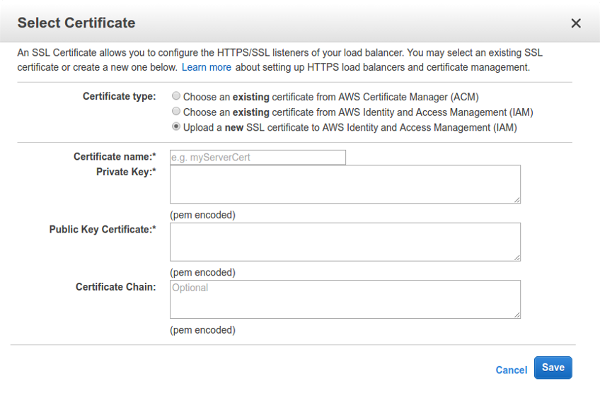 Load Balancer set SSL Certificate